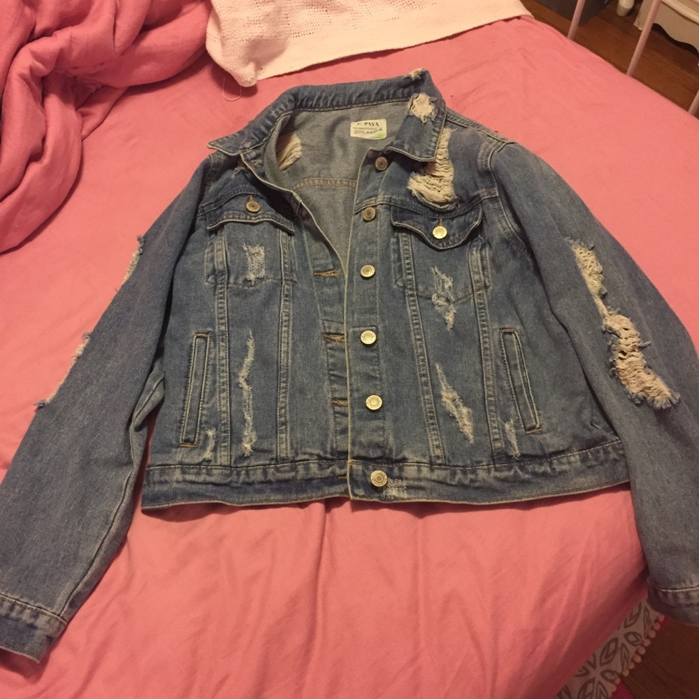Oversized distressed jean jacket